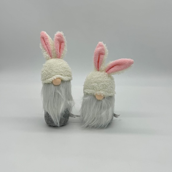 Set of 2 Plush Easter Bunny Gnomes Gray White Pink 8” New - Picture 8 of 8